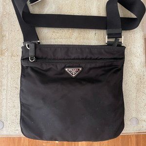 Prada Satchel Bag, black, adjustable strap, nylon, Prada logo